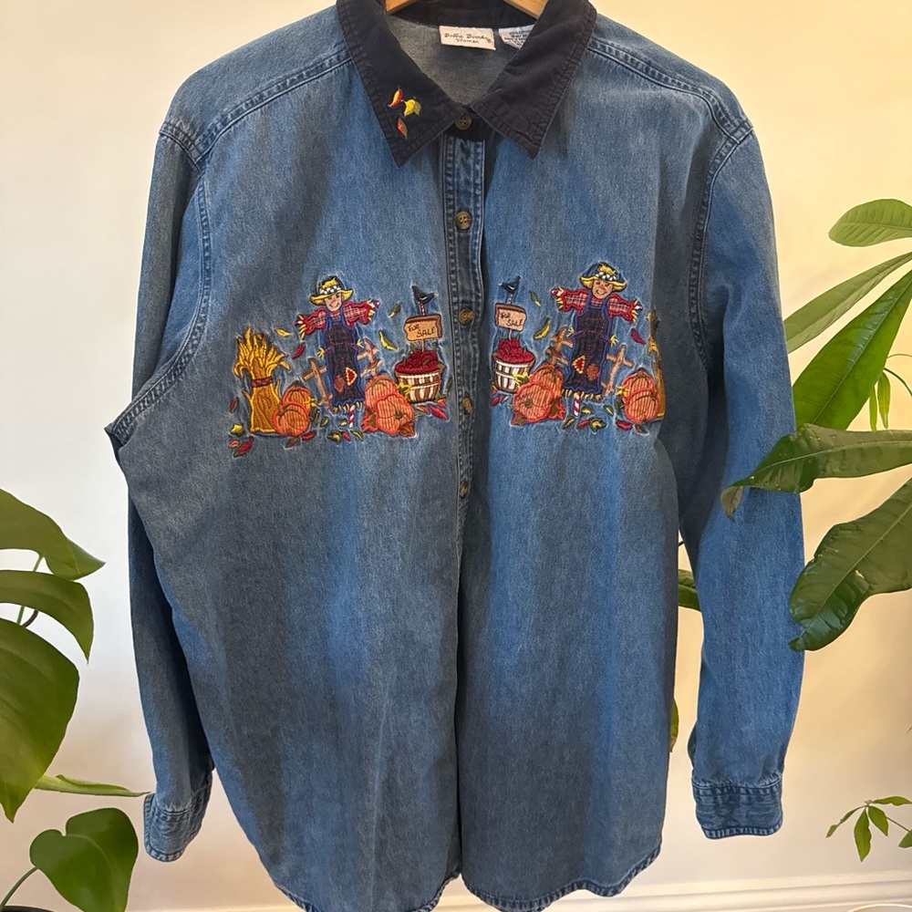 Bobbie Brooks Navy Blue Denim Button Up 90s Vintage